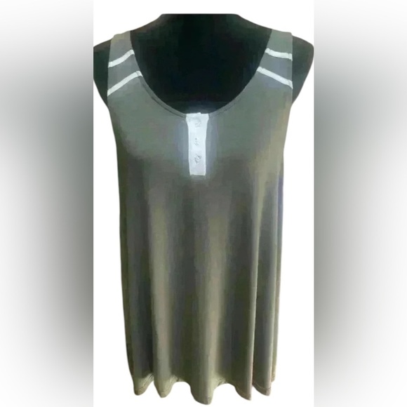 POL SLEEVELESS OLIVE GREEN SUMMER RACER BACK STRIPE TANK TOP SIZE MED💚 - Picture 2 of 12